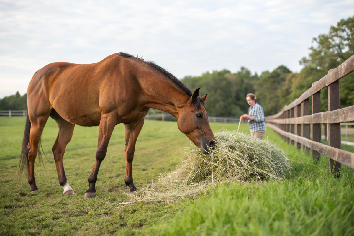 Horse Feeding On Hay